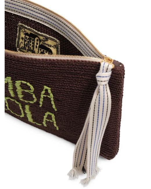 Bimba Y Lola Black Large Logo-Embroidered Crochet Clutch Bag