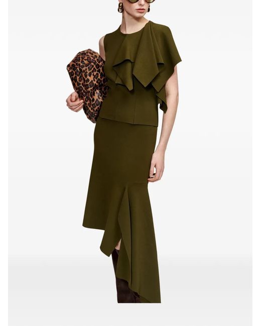 Essentiel Antwerp Green Kap Asymmetrical Midi Skirt