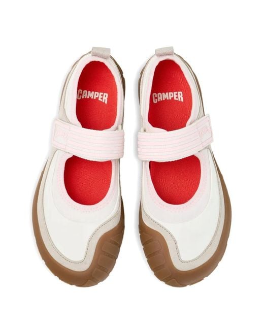 Camper White Peu Path Touch-Strap Ballet Flats