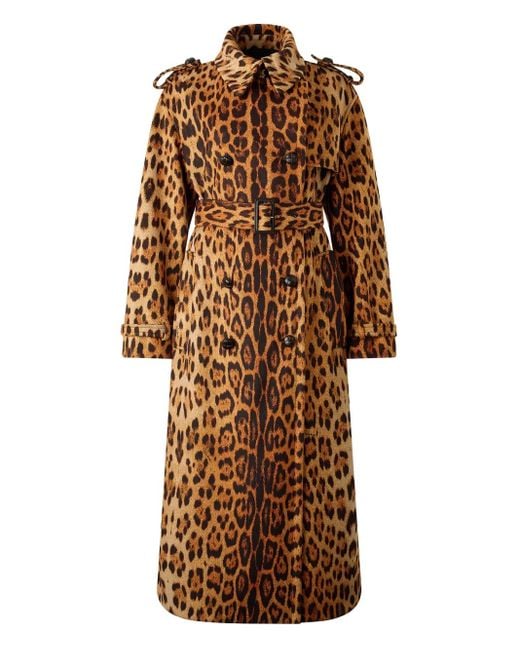Roberto Cavalli Brown Long Trench Coat With Jaguar Skin Print