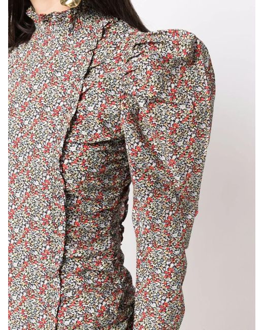 Ganni Jurk Met Pofmouwen En Bloemenprint in het Blue