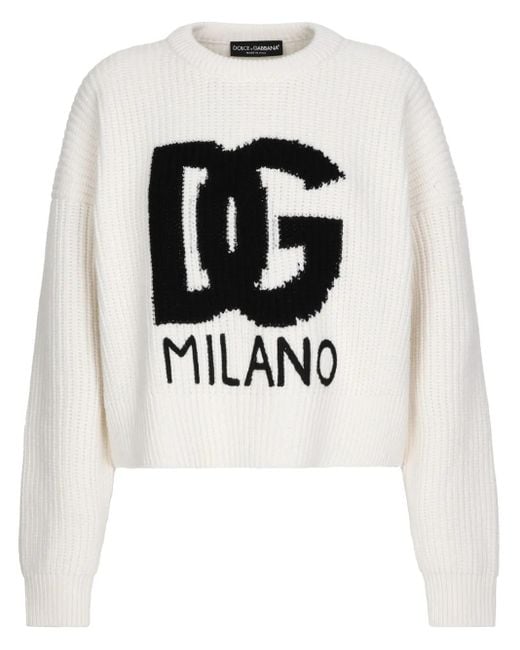 Dolce & Gabbana White Large Logo Chunky Knit