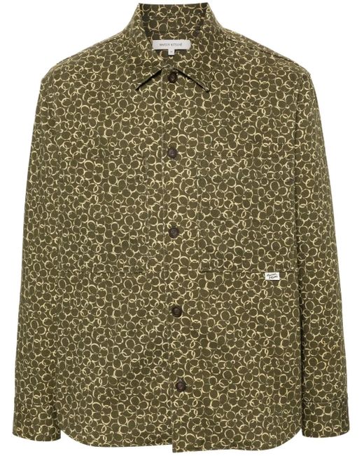 Maison Kitsuné Green Floral-Print Cotton Shirt Jacket for men