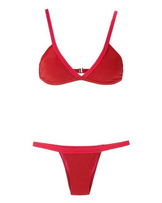 Amir Slama Red Braided-Trim Bikini Set