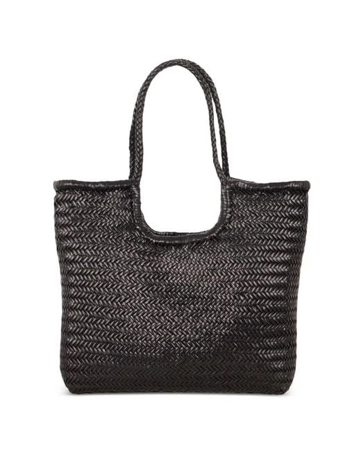 Dragon Diffusion Black Ns Diagonal Triple Jump Woven Leather Tote Bag