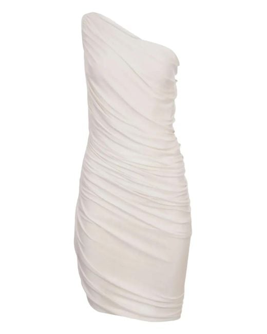 Norma Kamali White Diana One-Shoulder Ruched Mini Dress