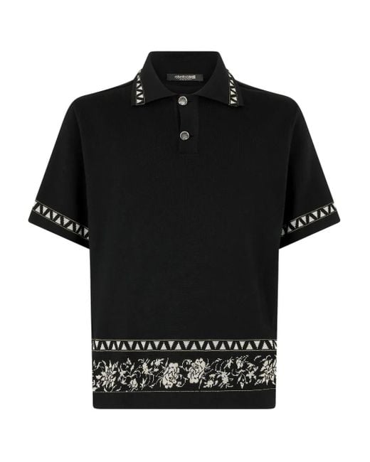 Roberto Cavalli Black Jacquard-Motif Polo Shirt for men