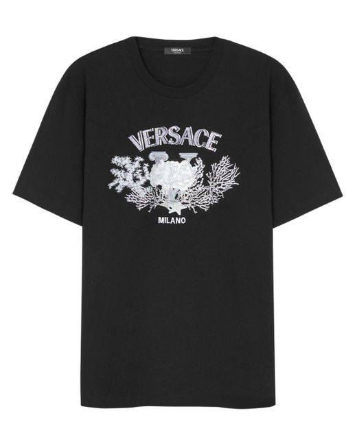 Camiseta con logo de apliques Versace de hombre de color Black