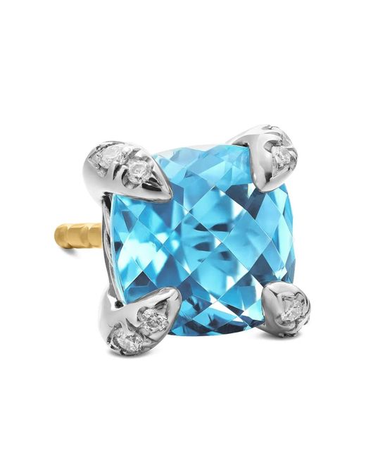 David Yurman Blue Sterling Petite Chatelaine Topaz And Diamond Stud Earrings (6Mm)