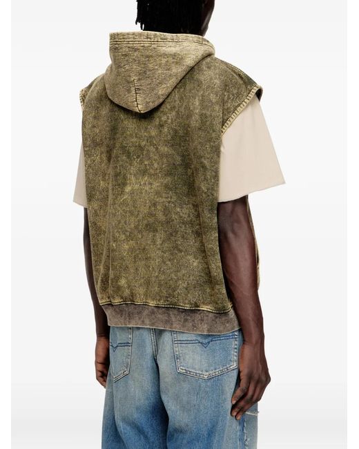DIESEL Green Rethexed Fit Sleeveless Hoodie With Zip Closure for men