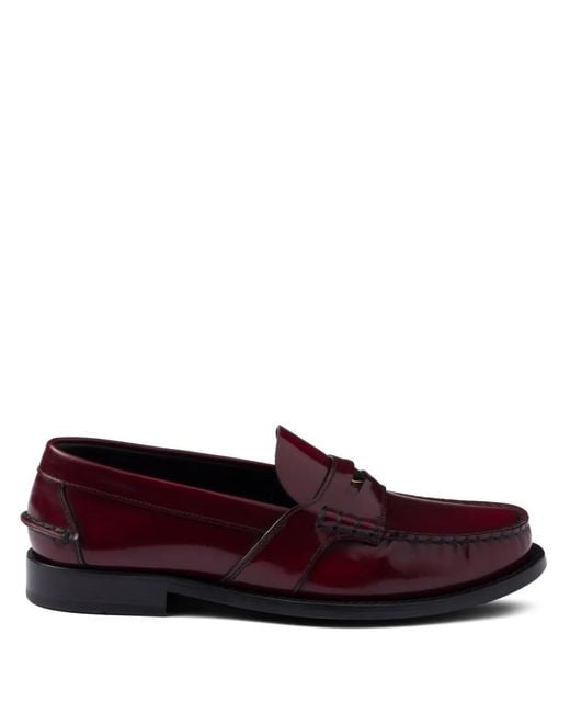 Prada Red Brushed-Leather Loafers