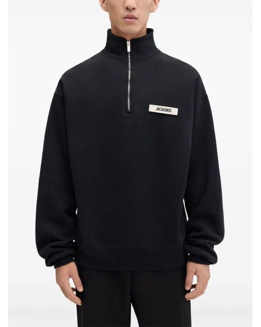 Jacquemus Black Half-Zip Logo-Patch Sweatshirt for men