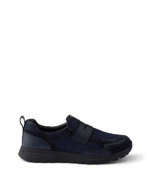Prada Blue Prax Mesh Fabric And Leather Loafers for men
