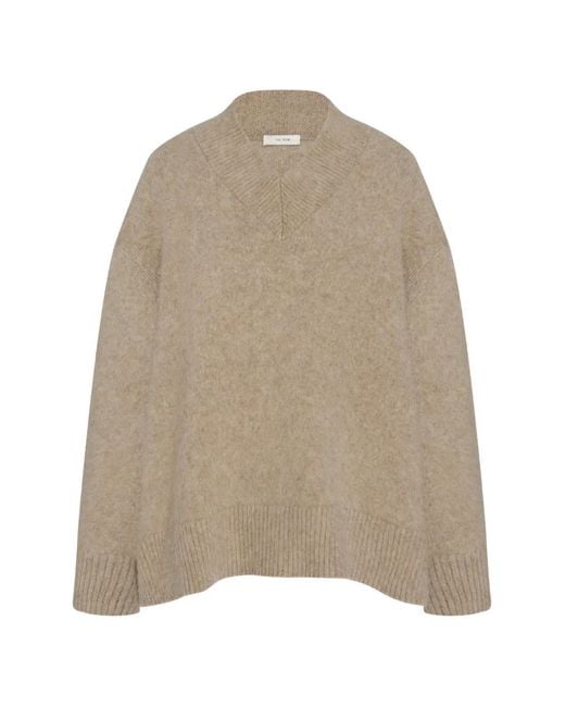 The Row Natural Fayette V-Neck Ribbed-Knit Sweater