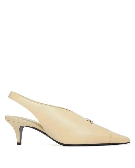 Courreges Natural Leather Slingbacks With Logo Plaque