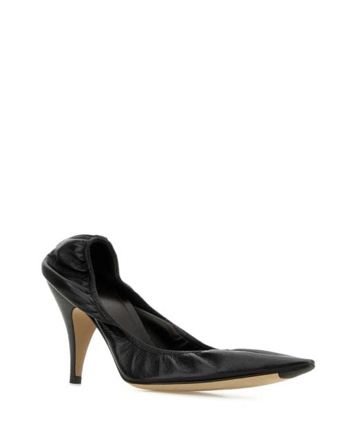 The Row Black Leather Elasticated Ankle Pumps