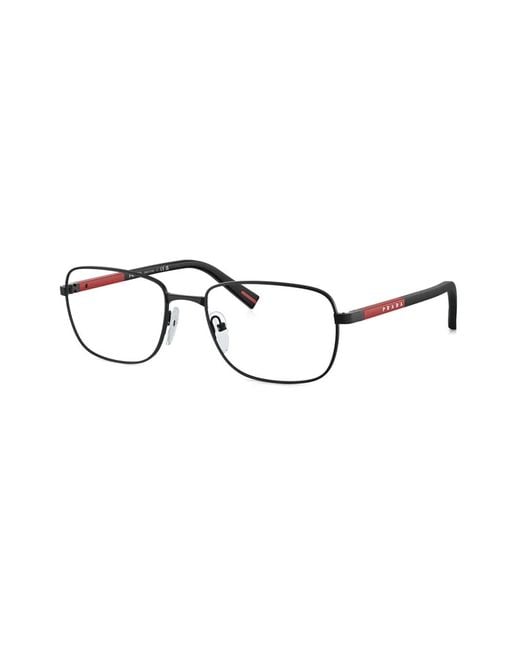 Prada Linea Rossa Black Rectangle-Frame Glasses for men