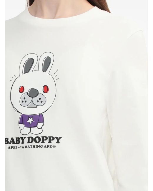 A Bathing Ape White Graphic Long-Sleeve Top