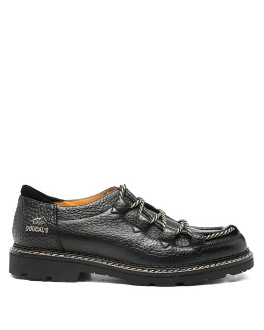 Doucal's Black Leather Rope-Detail Derby Shoes for men