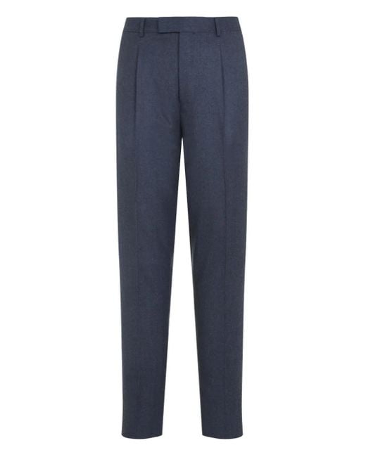 Zegna Blue Pleated Wool Trousers for men
