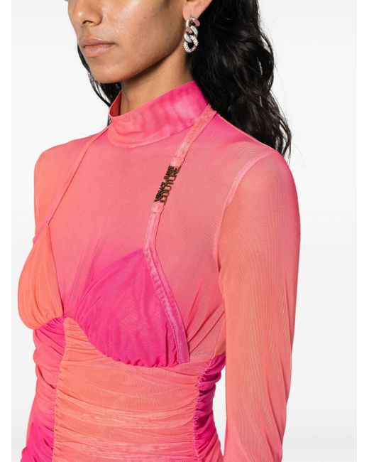 Versace ロゴプレート シャーリング ドレス Pink