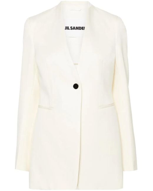 Jil Sander Natural Single-Breasted Wool Blazer