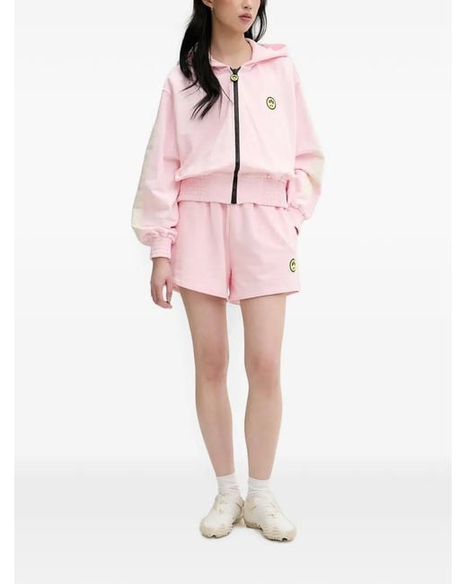 Barrow Pink Logo-Patch Zip-Up Hoodie