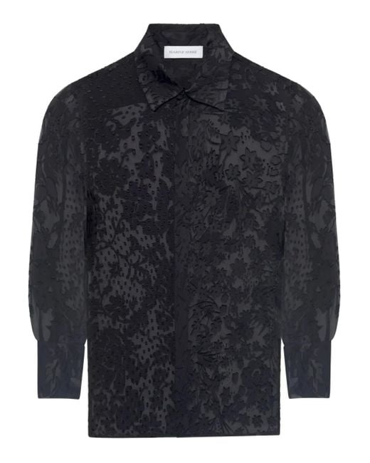 MARINE SERRE Blue Floral-Appliqué Silk-Blend Shirt