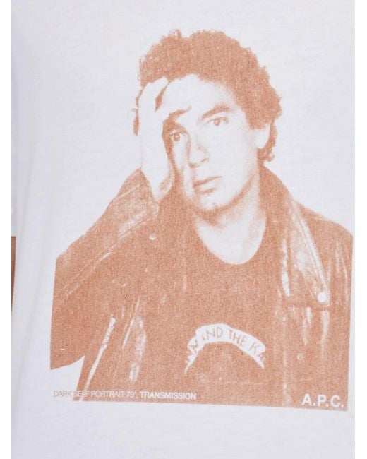 A.P.C. White A. P.C. Crewneck T-Shirt With Front Print for men
