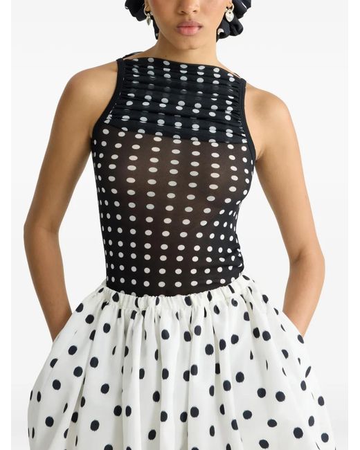 Patou Black Ruched Polka-Dot Top