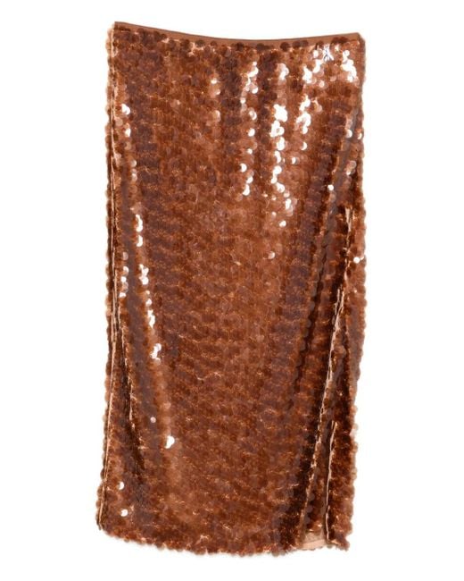 Patrizia Pepe Sequin-embellished Skirt Brown