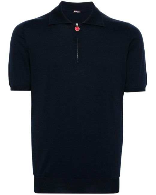 Kiton Blue Zipped Cotton Polo Shirt for men