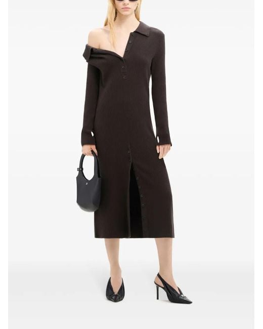 Courreges Black Multi-Button Midi Wool Dress