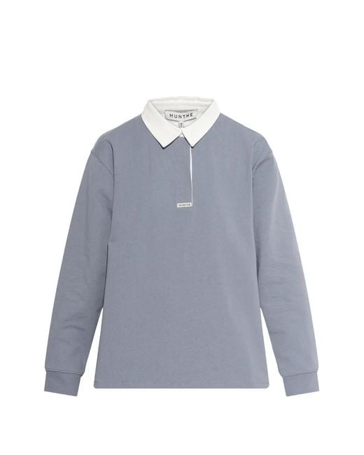 Munthe Blue Becent Collared Long-Sleeved Polo Top