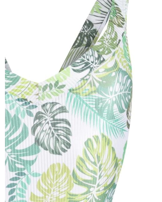 Amir Slama Blue Palm Leaf Print Swimsuit
