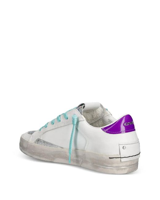 Crime London White Sk8 Deluxe Glitter-Detail Sneakers