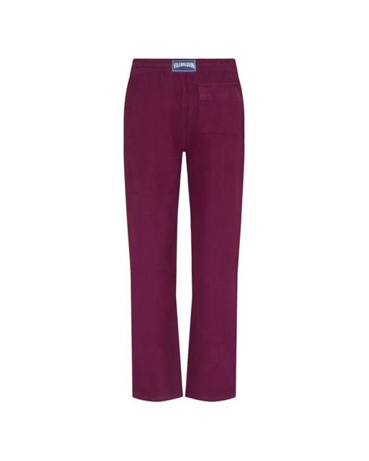 Vilebrequin Purple Drawstring Comfort Linen Trousers for men