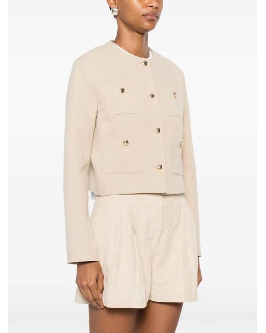 Maje Natural Button-Up Cropped Blazer