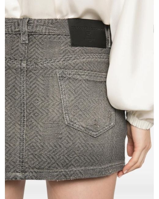 Ermanno Scervino Gray Herringbone-Pattern Mini Denim Skirt