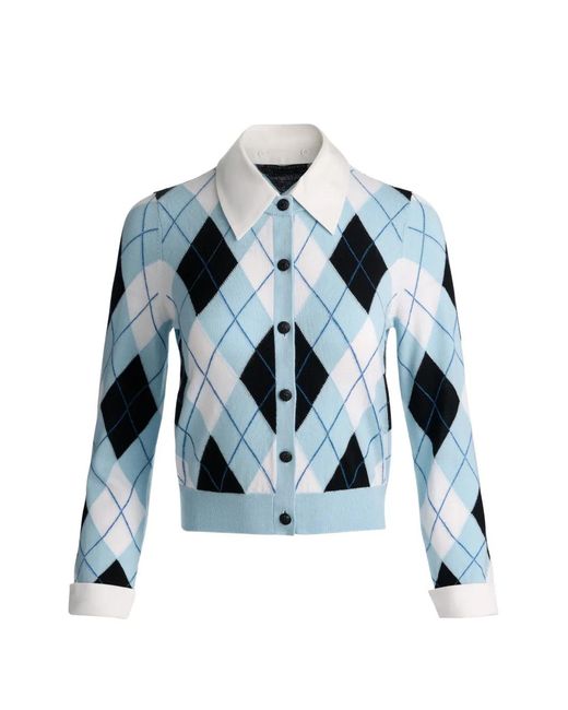 Alice + Olivia Blue Dollie Argyle Wool Cardigan