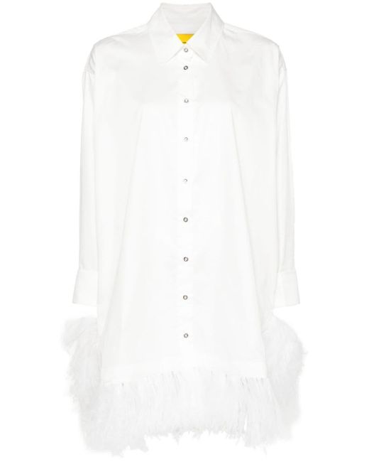 Marques'Almeida White Feather-embellished Shirtdress