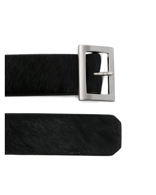 Rick Owens Black Calf-Hair Square-Buckle Belt for men