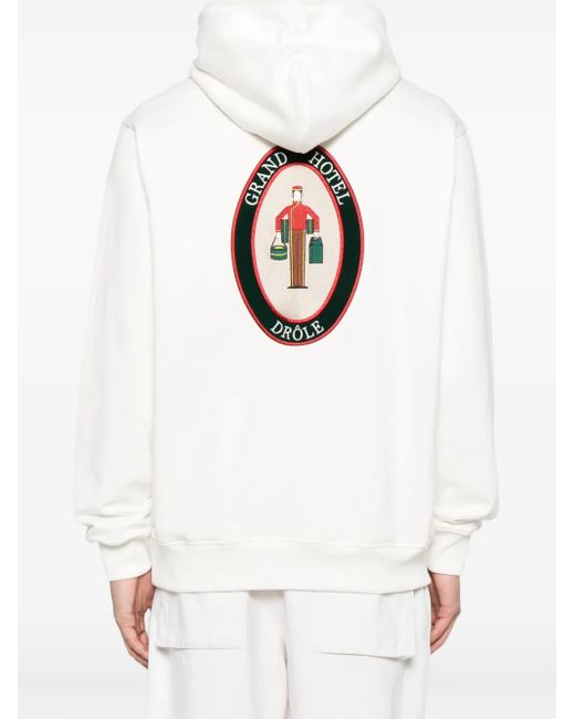 Drole de Monsieur White Le Groom Embroidered Logo Hoodie for men