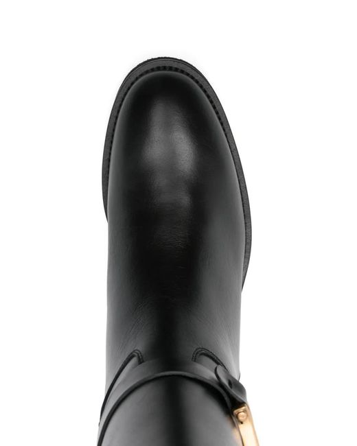 Roberto Festa Black Buckle-Detail Leather Boots