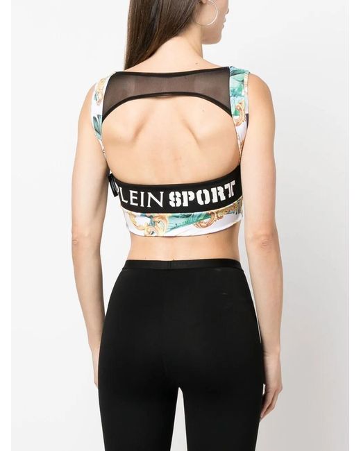 Philipp Plein Blue Floral-Print Sport Bra
