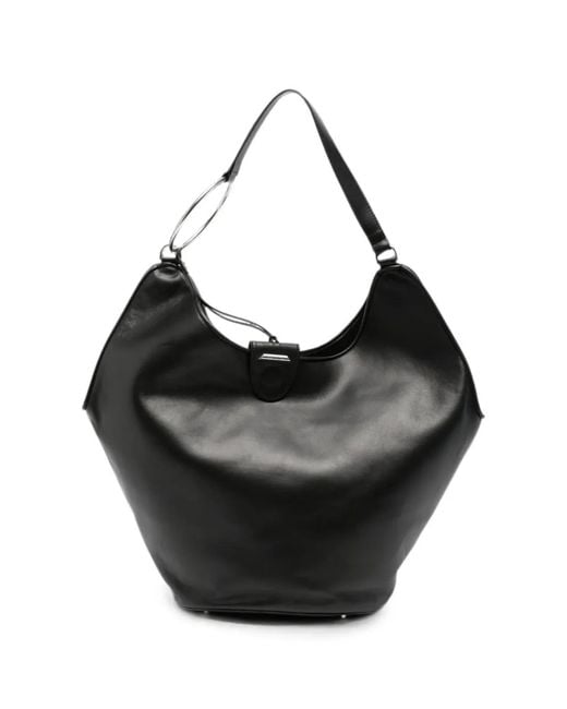 Dondup Black Ring-Handle Leather Shoulder Bag