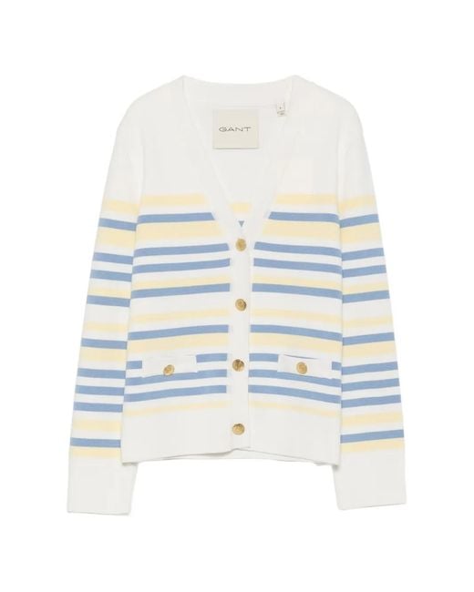 Gant White Striped Button-Up Cardigan