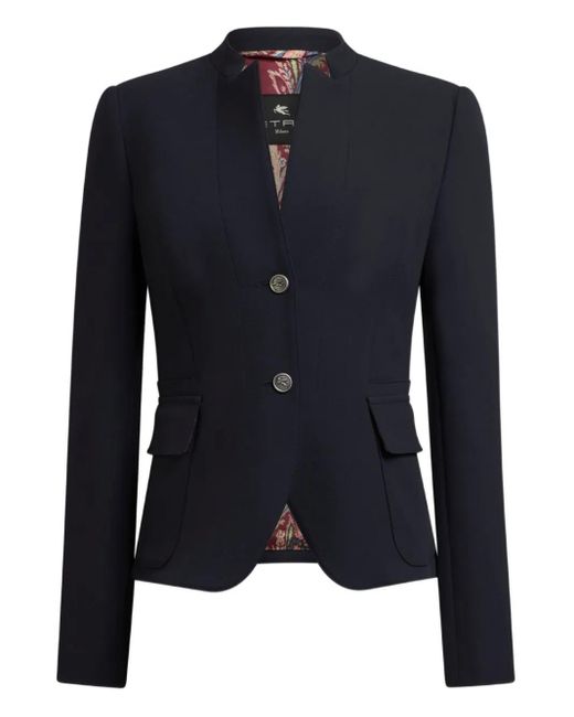 Etro Blue Single-Breasted Jacket With Peplum Detail
