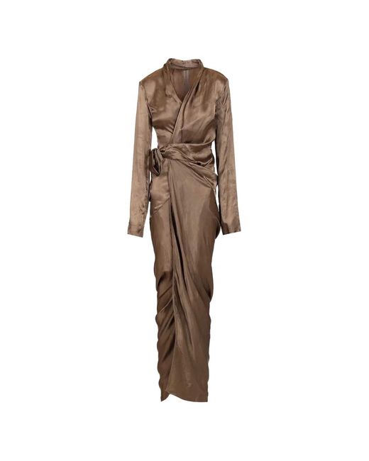 Rick Owens Natural Tie Long-Sleeve Maxi Dress