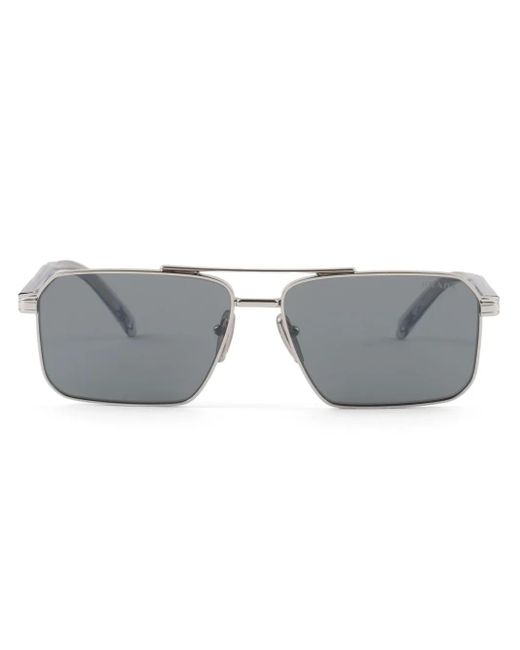 Prada Gray Double Bridge Rectangle-Frame Sunglasses for men